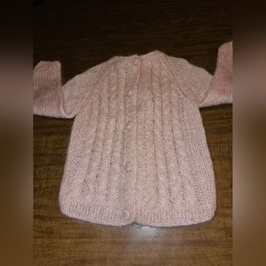 Vintage 60s Douglas Marc Handmade Pale Pink Mohair Cardigan Sweater Small Medium